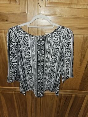 Piphany Black and White Floral Stripe Tunic